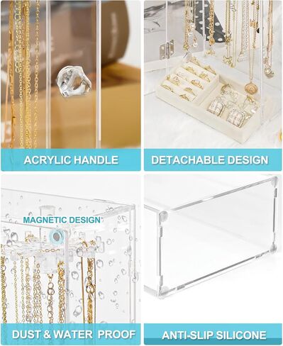 Necklace Holder Organizer, Acrylic Jewelry Organizer, Rotating Clear Necklaces Display Box with Built-in Mirror, Dust-proof Jewelry Storage Case with Velvet Tray, Great Gift for Women Girls in Saudi Arabia