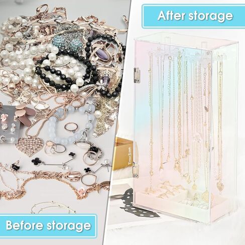 Necklace Holder Organizer, Acrylic Jewelry Organizer, Rotating Clear Necklaces Display Box with Built-in Mirror, Dust-proof Jewelry Storage Case with Velvet Tray, Great Gift for Women Girls in Saudi Arabia