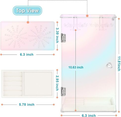 Necklace Holder Organizer, Acrylic Jewelry Organizer, Rotating Clear Necklaces Display Box with Built-in Mirror, Dust-proof Jewelry Storage Case with Velvet Tray, Great Gift for Women Girls in Saudi Arabia