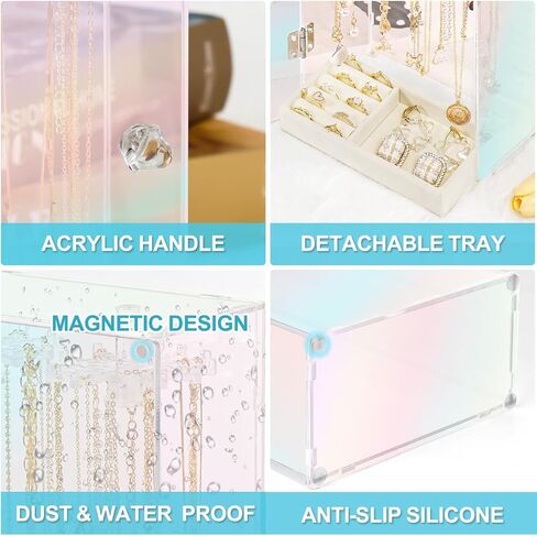Necklace Holder Organizer, Acrylic Jewelry Organizer, Rotating Clear Necklaces Display Box with Built-in Mirror, Dust-proof Jewelry Storage Case with Velvet Tray, Great Gift for Women Girls in Saudi Arabia