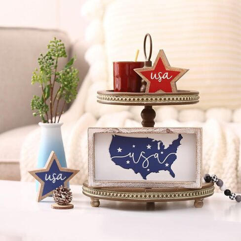 Rustic America the Beautiful Wooden Sign, Patriotic 4th of July Decorations for Home, Fourth of July Table Decorations for Table Shelf Mantel, July 4th Decor for Indoor in Kuwait