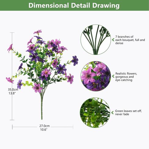 INQCMY Artificial Flowers for Outdoor Decor 12 Pcs Faux Flowers UV Resistant Realistic Fake Plants Look Real for Garden Planter Porch Patio Window in Saudi Arabia