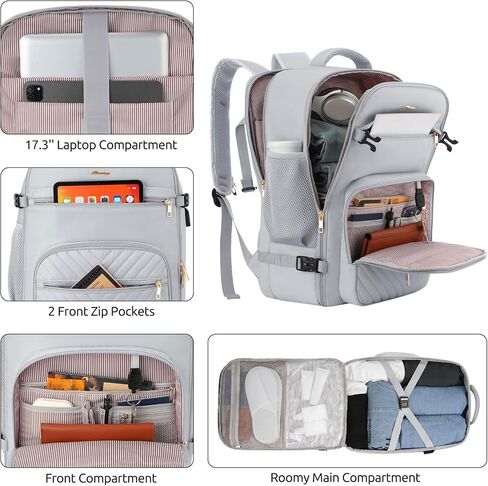 Travel Backpack for Women, Carry On Backpack for Airplanes Flight Approved, Waterproof Large Weekender Overnight Bag Fit 17 Inch Laptop with USB Charging Port, Black in Saudi Arabia