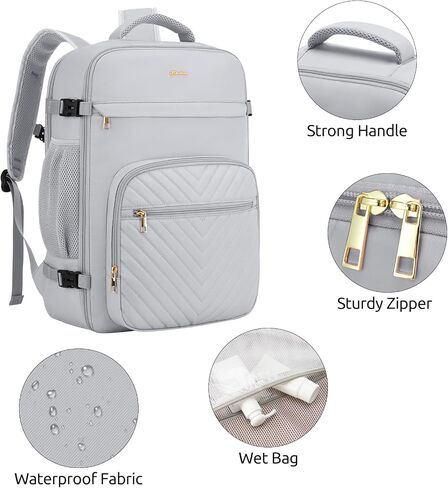 Travel Backpack for Women, Carry On Backpack for Airplanes Flight Approved, Waterproof Large Weekender Overnight Bag Fit 17 Inch Laptop with USB Charging Port, Black in Saudi Arabia