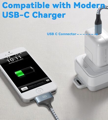 Herfair USB to 30 Pin Charger Cable Nylon Braided USB Charging Cord Compatible with i-Phone 4/4s/3G/3GS, iPad 1 2 3, iPod Touch 4 3 2 1, iPod Classic 3 2 1 (3FT) in Saudi Arabia