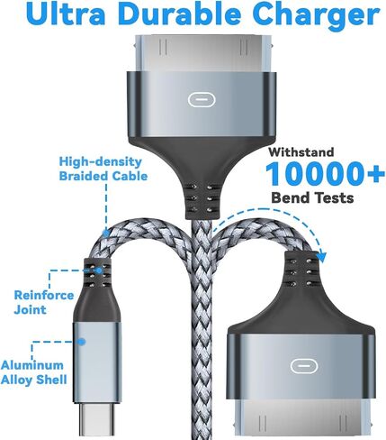 Herfair USB to 30 Pin Charger Cable Nylon Braided USB Charging Cord Compatible with i-Phone 4/4s/3G/3GS, iPad 1 2 3, iPod Touch 4 3 2 1, iPod Classic 3 2 1 (3FT) in Saudi Arabia
