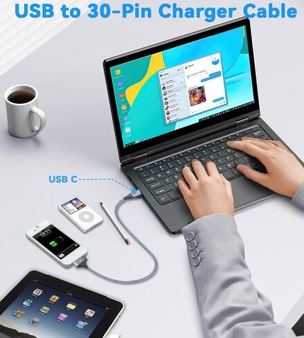 Herfair USB to 30 Pin Charger Cable Nylon Braided USB Charging Cord Compatible with i-Phone 4/4s/3G/3GS, iPad 1 2 3, iPod Touch 4 3 2 1, iPod Classic 3 2 1 (3FT) in Saudi Arabia