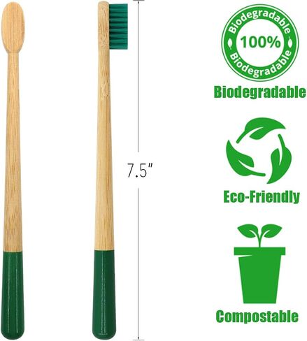 Virgin Forest 6 Pcs Biodegradable Bamboo Toothbrushes, Natural Eco-Friendly BPA-Free Toothbrushes, Best Travel Wood Toothbrush Set for Sensitive Gums in Kuwait