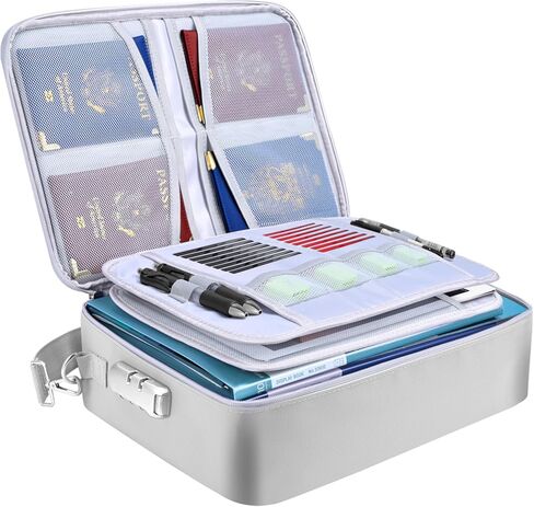 BALEINE Fireproof Document Bag with Lock, Portable Waterproof Fire Proof File Organizer Box, File Storage Bag Safe Box for Important Paperwork (Silver) in Kuwait