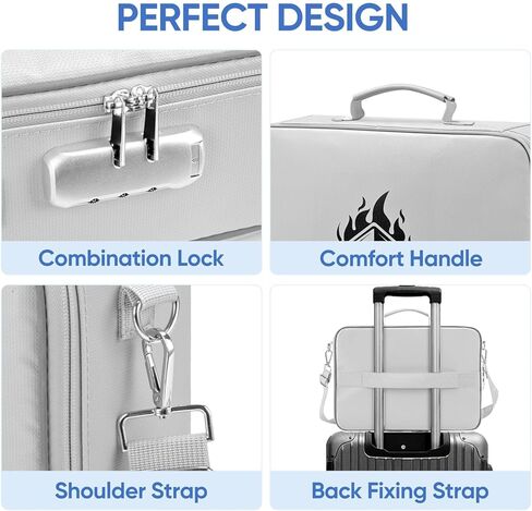 BALEINE Fireproof Document Bag with Lock, Portable Waterproof Fire Proof File Organizer Box, File Storage Bag Safe Box for Important Paperwork (Silver) in Kuwait