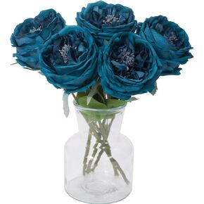 DuHouse 5Pcs Silk Roses Fake Champagne Roses with Stems Real Touch Rose Artificial Flowers for Arrangement Wedding Party Home Decoration in Kuwait