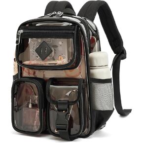 Clear Backpack for Stadium Events 12×12×6 in Mini Clear Bag Transparent School Bookbag for Kids Girls Boys Women with Thicken Shoulder Straps for Concert, Sporting Events, School, Festival,Black