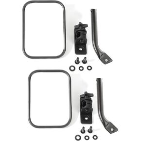 Rugged Ridge | Stubby Trail Mirror, Rectangular Pair, Textured Black | 11025.22 | Fits 1997-2018 Jeep Wrangler