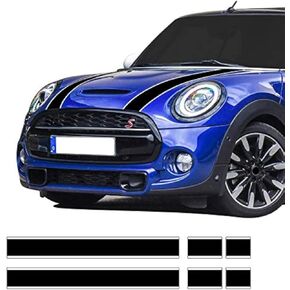 Car Styling Hood Bonnet Stripes Sticker Trunk Rear Engine Cover Vinyl Decal Stickers for Mini Cooper R56 R57 F55 F56 Accessories (Black-White)