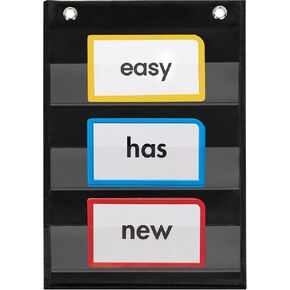 9" Wide x 22" Tall Pocket Chart, Black - Sturdy Pocket Chart for Classroom for Sentence Strips - Easy to Use & Hang, Reusable Black Pocket Chart
