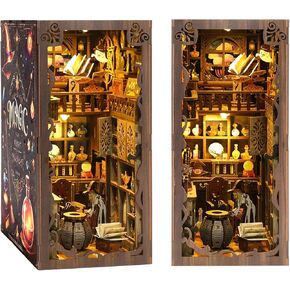 CRIOLPO DIY Book Nook Kit - 3D Wooden Puzzle Miniature Car Workshop with LED Lights, Dollhouse for Car Lovers,Ideal for Bookshelf Decor and Halloween Crafts for Adults and Teens(Car Workshop)