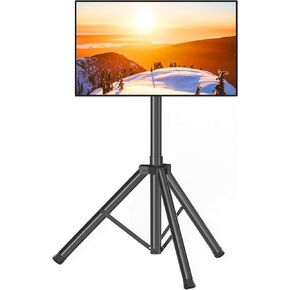 Tripod TV Stand for 23-75 inch Flat Screen/Curved TVs up to 100 lbs, Outdoor TV Stand with ±15° Tilt, Height Adjustable Portable TV Stand with Safety Design, Max VESA 600x400m, Black