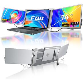 14'' Full HD IPS Laptop Monitor Extender, Portable Dual Triple Monitor, Compatible with 13.5"-16.5" Laptops & Game Consoles, Type-C & Mini HDMI Ports, 178° Viewing Angle, 60Hz, S1 Grey