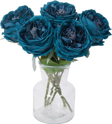 DuHouse 5Pcs Silk Roses Fake Champagne Roses with Stems Real Touch Rose Artificial Flowers for Arrangement Wedding Party Home Decoration in Kuwait