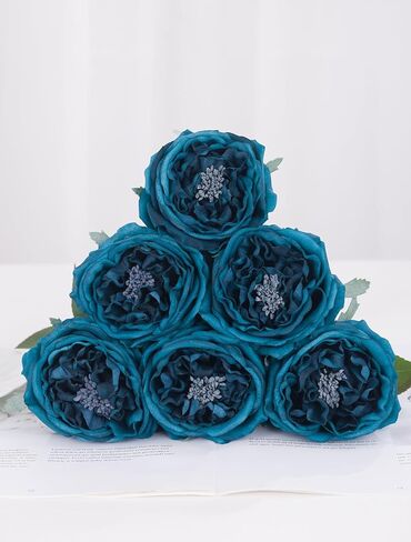 DuHouse 5Pcs Silk Roses Fake Champagne Roses with Stems Real Touch Rose Artificial Flowers for Arrangement Wedding Party Home Decoration in Kuwait