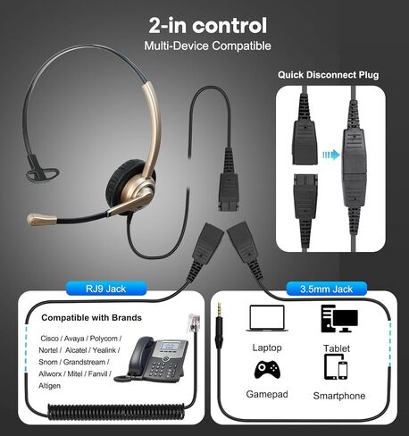 MAIRDI Phone Headset with Microphone Noise Canceling, Telephone Headset for Office Landlines, with 3.5mm Connector for PC Laptop, Work for Nortel Yealink IP Phones Cisco 6851 6945 7841 7861 in Saudi Arabia