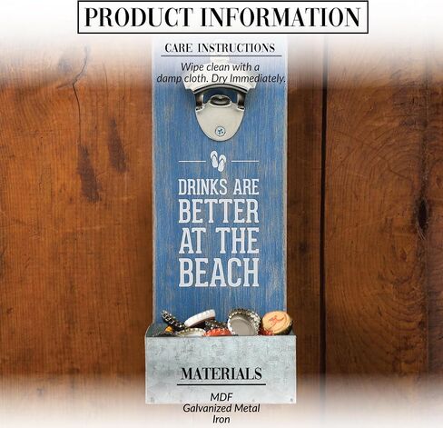 Pavilion - At The Beach - Rustic Wall Mounted Beer Bottle Opener, Bottle Opener with Cap Catcher, Gifts For Men and Beer Lovers, Home Wall Decor, 1 Count, 4.5" x 11.5" Blue in Saudi Arabia