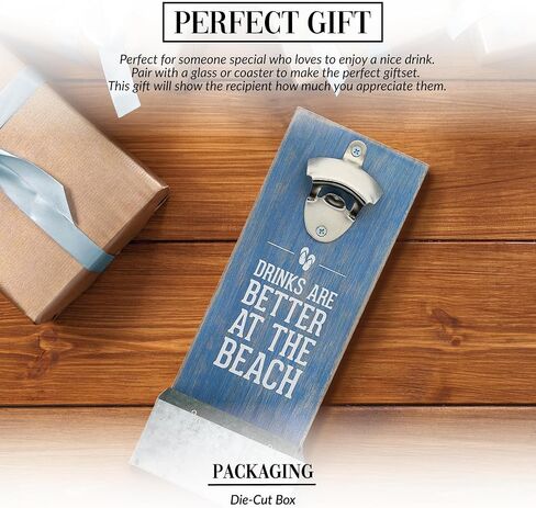 Pavilion - At The Beach - Rustic Wall Mounted Beer Bottle Opener, Bottle Opener with Cap Catcher, Gifts For Men and Beer Lovers, Home Wall Decor, 1 Count, 4.5" x 11.5" Blue in Saudi Arabia