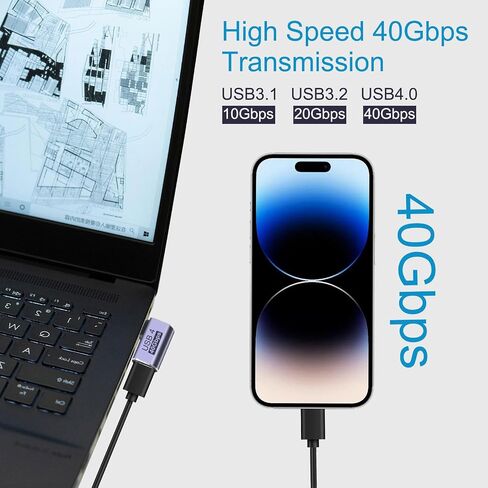4pcs 90 Degree Right Angle USB C Male to Female Adapter/Connector, USB Type C Adapter Extender Support 100W, 40Gbps, 8K@60Hz for Steam Deck, MacBook,Thunderbolt ect(Vertical Bend) in Saudi Arabia