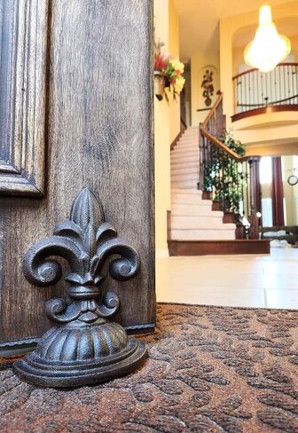 Lulu Decor، سدادة باب Fleur De Lis Sculpture، سدادة باب بوزن 2 رطل باللون البني العتيق (بدون إسفين) in Saudi Arabia