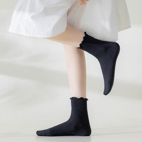 جوارب نسائية مكشكشة من Mcool Mary، جوارب كاحل لطيفة كاجوال ذات أساور دوارة دافئة من القطن المحبوك بالخس جوارب بيضاء مكشكشة للنساء 6 عبوات in Kuwait