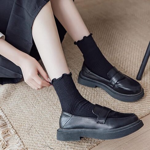 جوارب نسائية مكشكشة من Mcool Mary، جوارب كاحل لطيفة كاجوال ذات أساور دوارة دافئة من القطن المحبوك بالخس جوارب بيضاء مكشكشة للنساء 6 عبوات in Kuwait