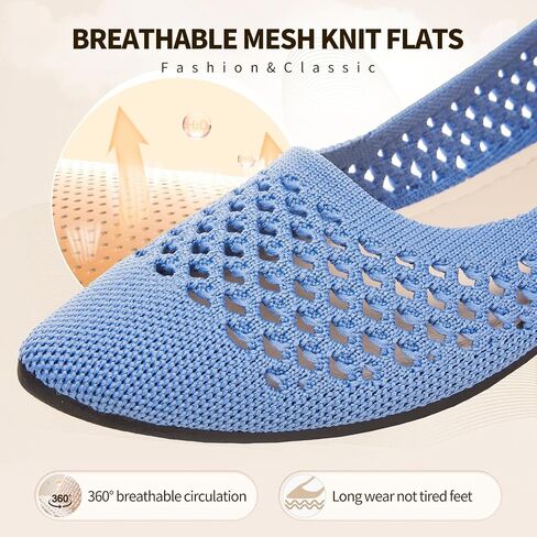 hash bubbie Women's Flats Shoes Women Comfortable Dress Shoes Black Pointed Toe Flats Ballet Mesh Knit Flat Dressy Slip on Business Casual Shoes for Women in Kuwait