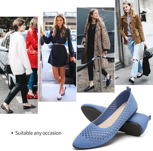 hash bubbie Women's Flats Shoes Women Comfortable Dress Shoes Black Pointed Toe Flats Ballet Mesh Knit Flat Dressy Slip on Business Casual Shoes for Women in Kuwait