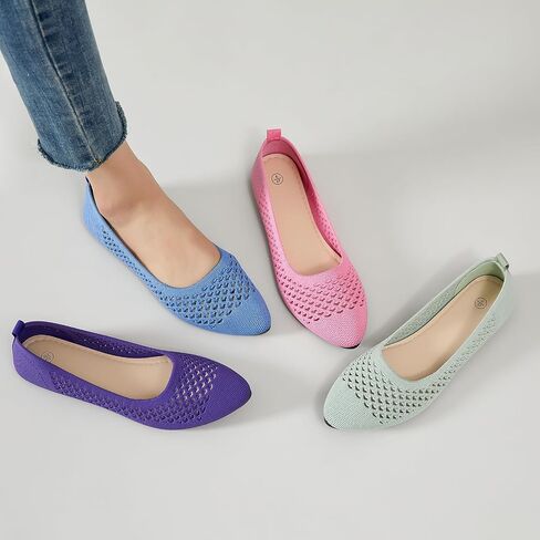hash bubbie Women's Flats Shoes Women Comfortable Dress Shoes Black Pointed Toe Flats Ballet Mesh Knit Flat Dressy Slip on Business Casual Shoes for Women in Kuwait
