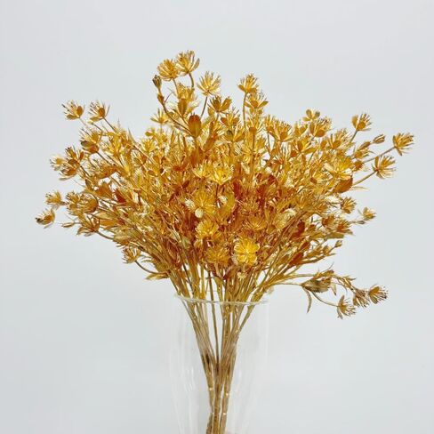 Rikyo 4 Bunches Gold Boston Fern Bush Plant,14" Tropical Greenery Bush Embellishing Holiday Florals,Indoor Outside Party for Flower,Christmas Flower Wreaths,Wedding Backdrop Arch Wall (Gold-1) in Saudi Arabia
