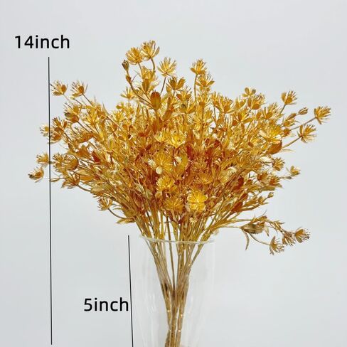 Rikyo 4 Bunches Gold Boston Fern Bush Plant,14" Tropical Greenery Bush Embellishing Holiday Florals,Indoor Outside Party for Flower,Christmas Flower Wreaths,Wedding Backdrop Arch Wall (Gold-1) in Saudi Arabia