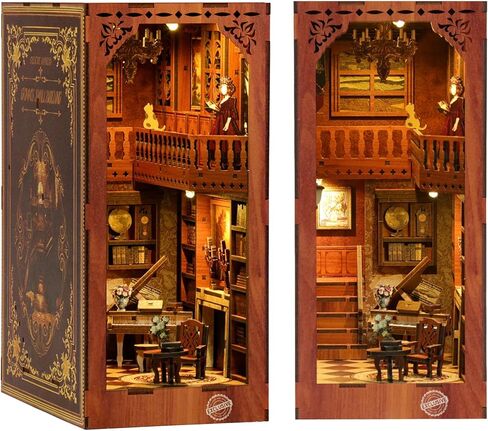 CRIOLPO DIY Book Nook Kit - ورشة عمل خشبية ثلاثية الأبعاد مصغرة للسيارات مع أضواء LED، بيت الدمى لمحبي السيارات، مثالي لديكور رف الكتب وحرف الهالوين للبالغين والمراهقين (ورشة السيارات) in Saudi Arabia