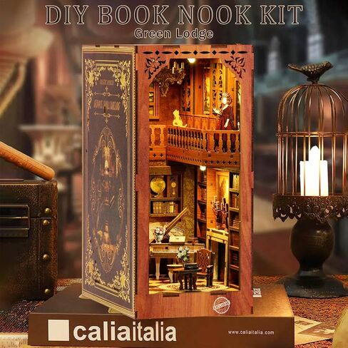 CRIOLPO DIY Book Nook Kit - ورشة عمل خشبية ثلاثية الأبعاد مصغرة للسيارات مع أضواء LED، بيت الدمى لمحبي السيارات، مثالي لديكور رف الكتب وحرف الهالوين للبالغين والمراهقين (ورشة السيارات) in Saudi Arabia