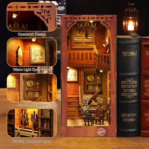 CRIOLPO DIY Book Nook Kit - ورشة عمل خشبية ثلاثية الأبعاد مصغرة للسيارات مع أضواء LED، بيت الدمى لمحبي السيارات، مثالي لديكور رف الكتب وحرف الهالوين للبالغين والمراهقين (ورشة السيارات) in Saudi Arabia