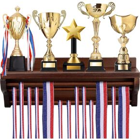 Pllieay Wooden Medal Hanger Display with Shelf, Medal Holder, Medal Rack, Race Medal Trophy Display Shelf for Showing Your Hard-Earned Achievements
