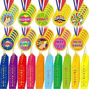 Geyee 100 Pieces Winner Award Medal and Ribbons for Awards for Kids Participant Ribbons Plastic Award Medals for Kids Competition Sports Event School Contest Gymnastic Office Team (Award)