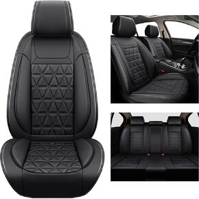 Front Car Seat Covers - 2 PCs Faux Leather Non-Slip Vehicle Cushion Cover, Waterproof Car Seat Protectors Automotive Interior Accessories for Most SUV Cars Pickup Truck Black