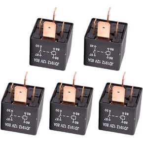 ESUPPORT 5Pack Heavy Duty Car Automotive DC 12V 80A Relay Switch 4Pin SPST Copper 9.5mm Terminal Kit