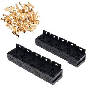 10 PCS Automotive Relay Base Kit, PA66 Material 30A-80A Five-Hole Portable Interlocking Socket with Terminals, Universal Replacement Accessory, for Most Cars, Trucks, and Ships (Black)