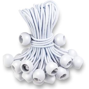 Ball Bungee Cords 4 Inch,50 PCS White Tarp Bungee Balls Heavy Duty Canopy Tarp Tie Cords for Camping, Shelter,Cargo,Projector Screen,Tent Poles with UV Resistant