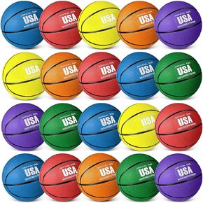 24 Pcs Rubber Basketballs Official Size Bulk Basketball Balls Multicolor Basket Balls with Pump Youth Basketball for Adult Boys Girls Gifts Indoor Outdoor Training Practice Games Match