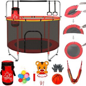 Trampoline for Kids, Adjustable Baby Toddler Trampoline with Basketball Hoop, 440lbs Indoor Outdoor Toddler Trampoline with Enclosure