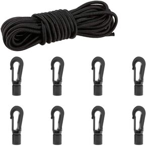 1/4" Elastic Bungee Cord Kayak Stretch String Shock Cords Rope with Bungee Shock Cord Hooks for Kayak Boat Camping Accessories Indoor&Outdoor Activities (8 Hook & 19.70 Ft Cord)