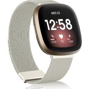 Amzpas Band Compatible with Fitbit Versa 4 & Fitbit Versa 3 Band for Women Men, Adjustable Stainless Steel Mesh Loop Magnetic Replacement Strap for Fitbit Sense 2 / Fitbit Sense Smartwatch