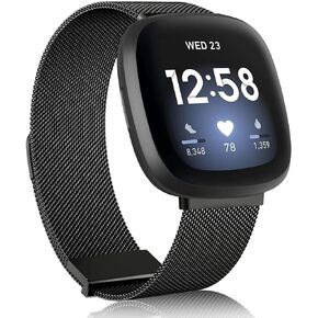 Amzpas Band Compatible with Fitbit Versa 4 & Fitbit Versa 3 Band for Women Men, Adjustable Stainless Steel Mesh Loop Magnetic Replacement Strap for Fitbit Sense 2 / Fitbit Sense Smartwatch